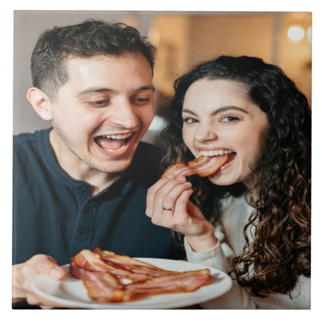 Eating Bacon Photo Customize Personalize Tile (Front)