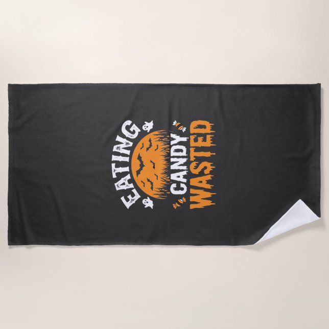 Eating Candy Wasted Halloween Design_1 Beach Towel (Front)