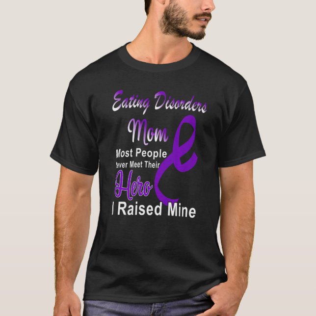 Eating Disorders Awareness Mom Support Purple Ribb T-Shirt (Front)