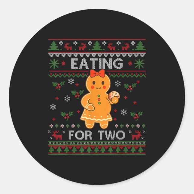 Eating For Two Pregnancy Announcement Ugly Sweater Classic Round Sticker (Front)