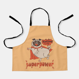 Eating is my superpower red cloak pug comic style apron