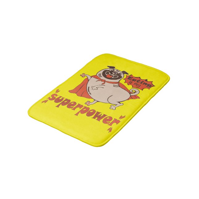 Eating is my superpower red cloak pug comic style  bath mat (Angled)