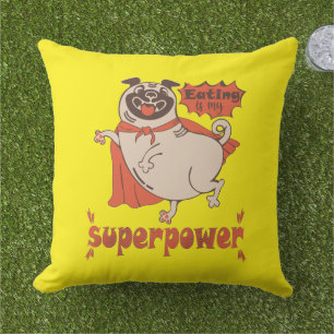 Eating is my superpower red cloak pug comic style  cushion