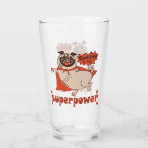 Eating is my superpower red cloak pug comic style glass