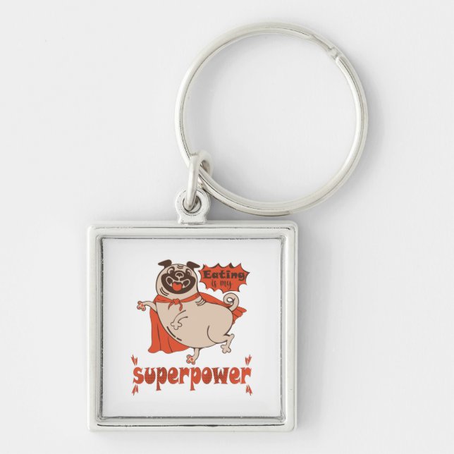 Eating is my superpower red cloak pug comic style  key ring (Front)
