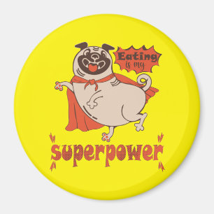 Eating is my superpower red cloak pug comic style magnet