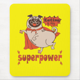 Eating is my superpower red cloak pug comic style mouse pad