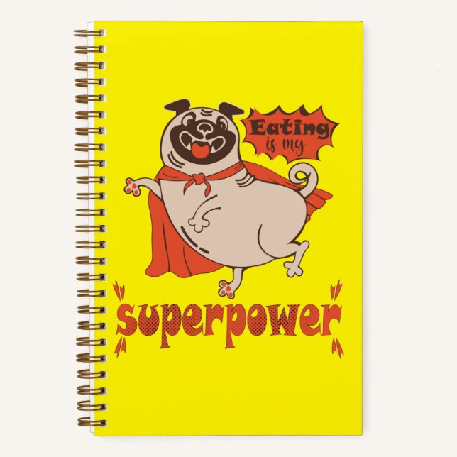 Eating is my superpower red cloak pug comic style  notebook (Front)