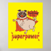 Eating is my superpower red cloak pug comic style 