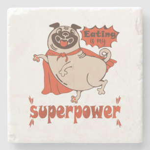 Eating is my superpower red cloak pug comic style stone coaster