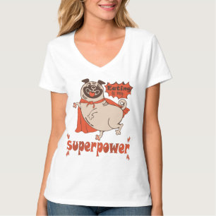 Eating is my superpower red cloak pug comic style  T-Shirt