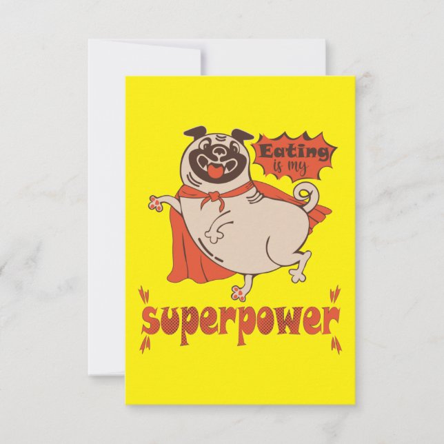 Eating is my superpower red cloak pug comic style  thank you card (Front)