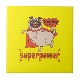Eating is my superpower red cloak pug comic style  tile