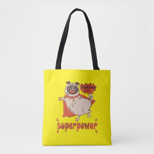 Eating is my superpower red cloak pug comic style  tote bag (Front)