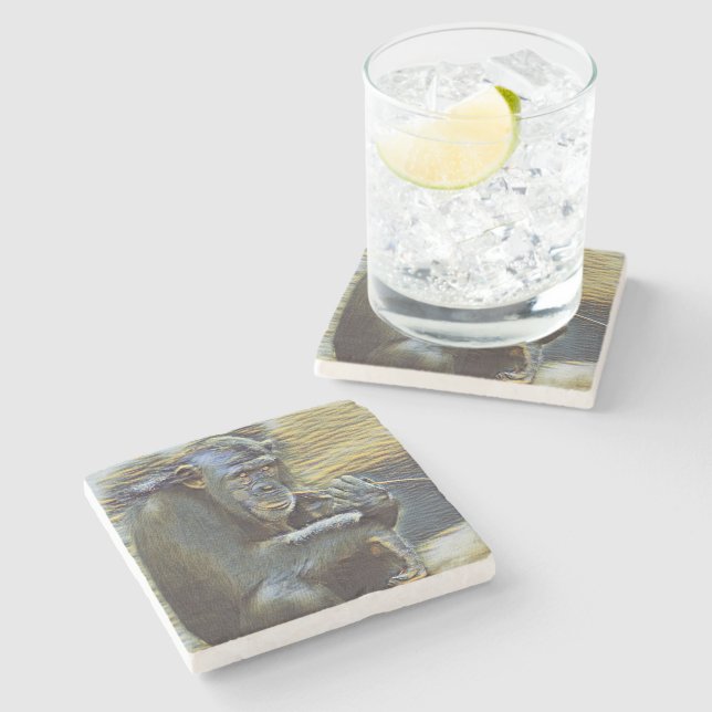 Eating monkey stone coaster (Side)