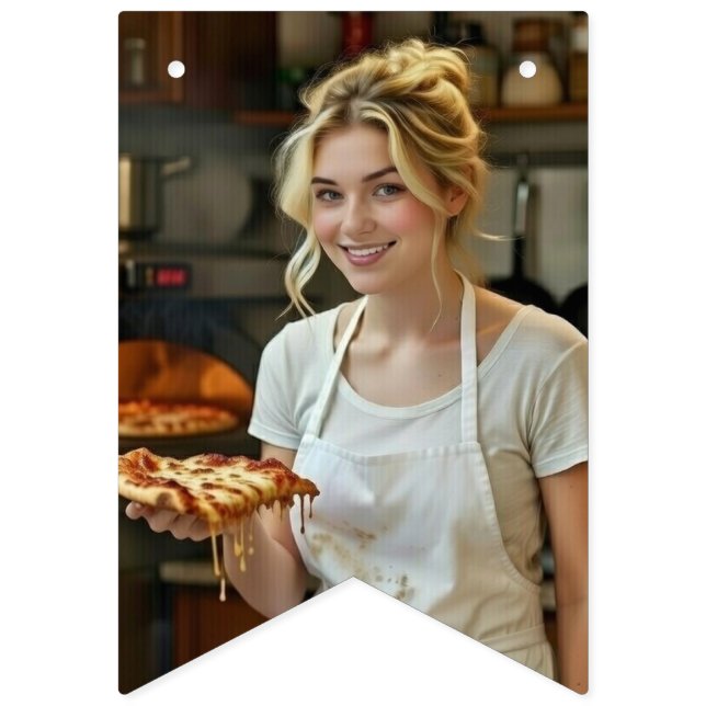 Eating Pizza Photo Personalise Customise Bunting (First Flag)