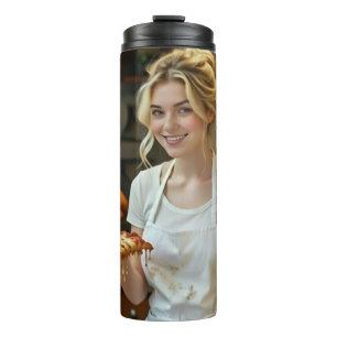 Eating Pizza Photo Personalise Customise Thermal Tumbler