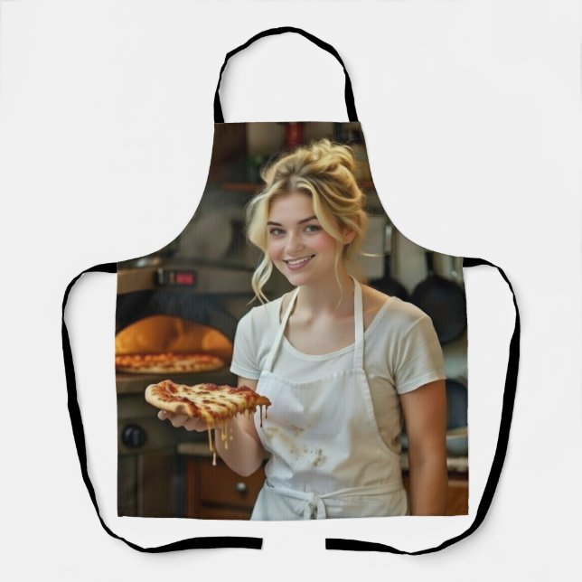 Eating Pizza Photo Personalize Customize Apron (Front)