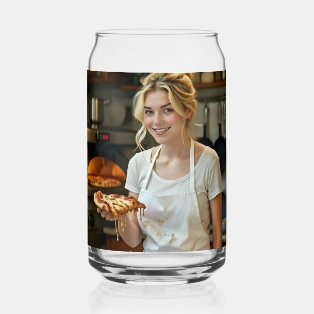 Eating Pizza Photo Personalize Customize  Can Glass (Front)