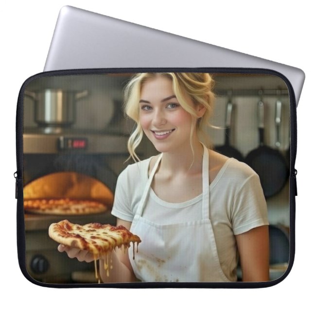 Eating Pizza Photo Personalize Customize Laptop Sleeve (Front)