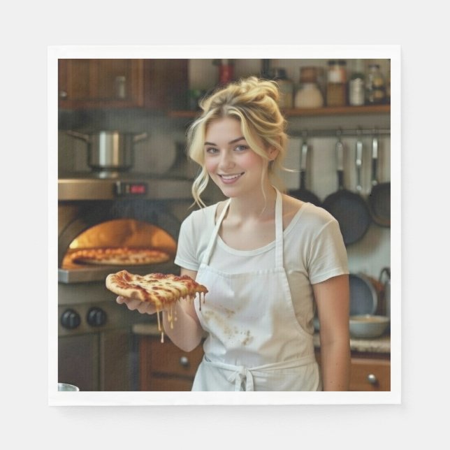 Eating Pizza Photo Personalize Customize Napkin (Front)