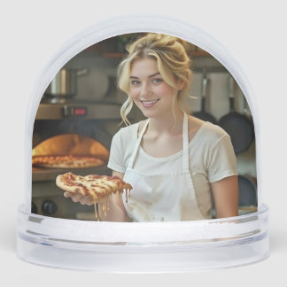 Eating Pizza Photo Personalize Customize Snowglobe
