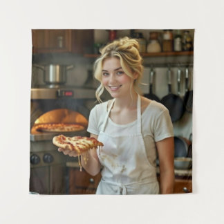 Eating Pizza Photo Personalize Customize Tapestry