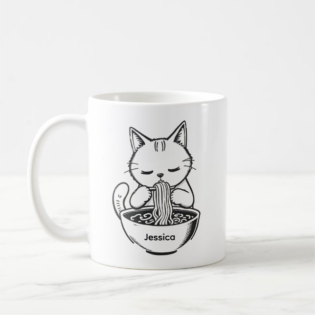 Eating Ramen Noodles Coffee Mug - Custom Name  (Left)