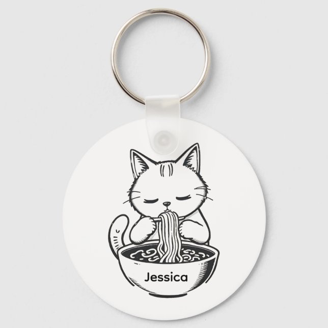 Eating Ramen Noodles Keychain - Custom Name (Front)