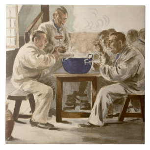 Eating Soup at the Barracks, from 'L'Estampe Moder Tile