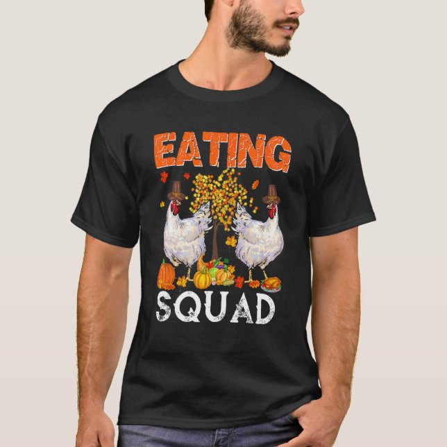Eating Squad Thanksgiving Two Fall Chickens With P T-Shirt (Front)