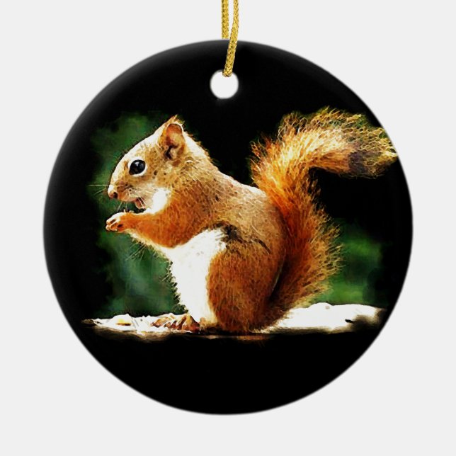 Eating Squirrel Ceramic Tree Decoration (Front)