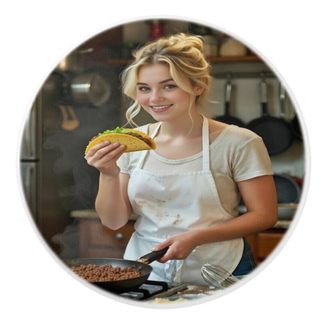 Eating Tacos Photo Personalize Customize Ceramic Knob (Front)