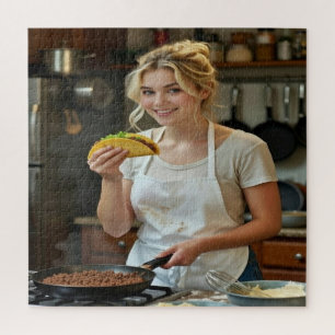 Eating Tacos Photo Personalize Customize Jigsaw Puzzle