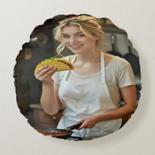 Eating Tacos Photo Personalize Customize Round Cushion
