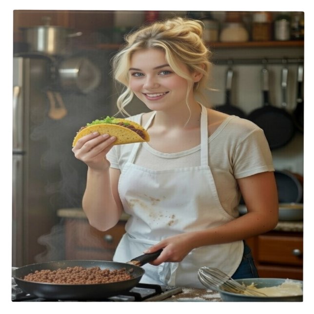 Eating Tacos Photo Personalize Customize Tile (Front)