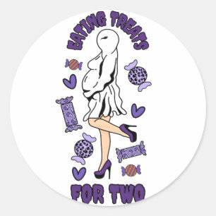 "Eating Treats for Two" Pregnant Halloween Purple Classic Round Sticker