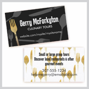 Eating utensils chef catering restaurant tours business card