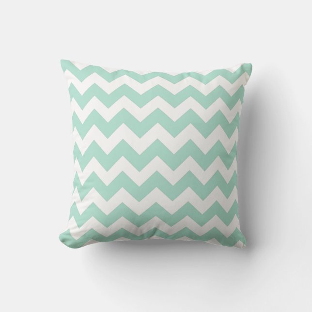 Eau de Nil and White Chevron Zig Zag Pillow (Front)