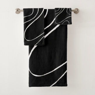 Ebb and Flow 2 - Black on White Bath Towel Set