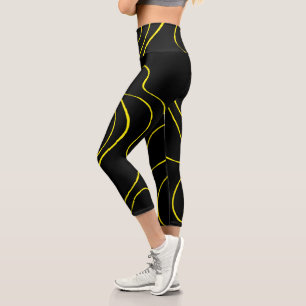 Ebb and Flow 2 in Black and Yellow Capri Leggings