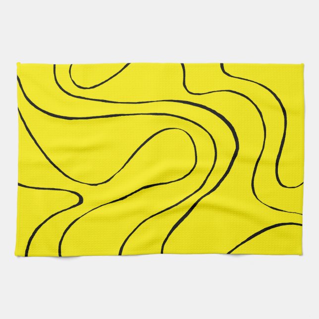Ebb and Flow 2 in Black and Yellow Tea Towel (Horizontal)