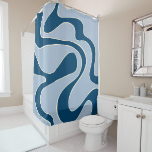Ebb and Flow 2 in Dark Blue, Light Blue and Cream Shower Curtain