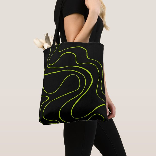 Ebb and Flow 2 in Lime Green and Black Tote Bag (Close Up)