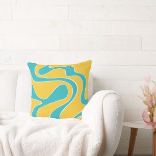 Ebb and Flow 2 in Turquoise and Yellow Cushion
