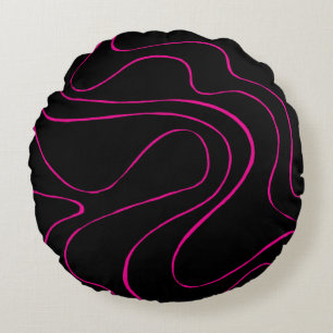 Ebb and Flow 2 - Magenta and Black Round Cushion