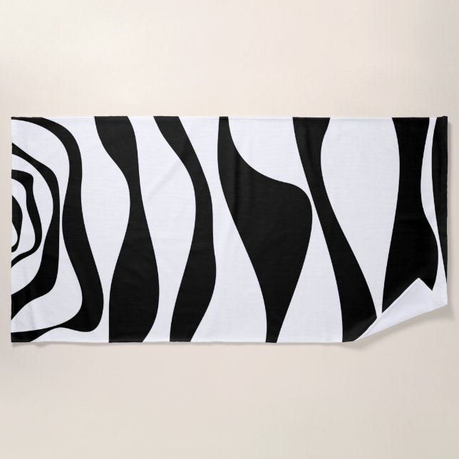Ebb and Flow 4 - Black and White Beach Towel (Front)