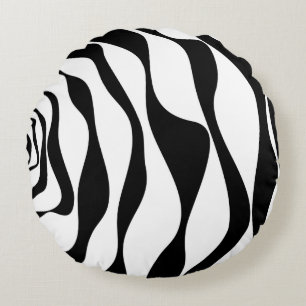 Ebb and Flow 4 - Black and White Round Cushion