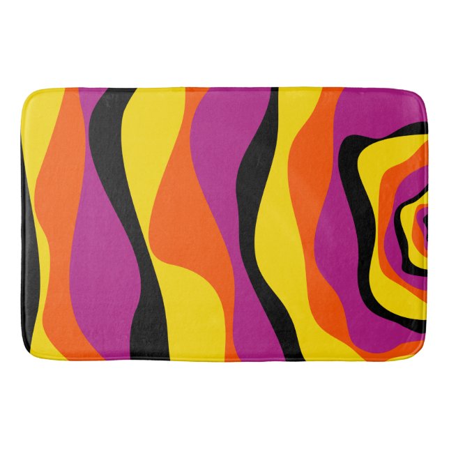 Ebb and Flow 4 - Black, Pink, Orange and Yellow Bath Mat (Front)