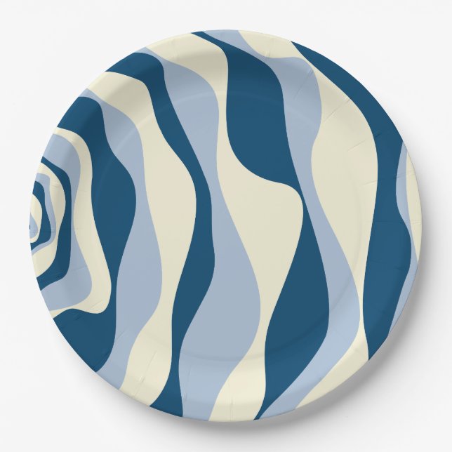 Ebb and Flow 4 - Dark Blue, Light Blue and Cream Paper Plate (Front)